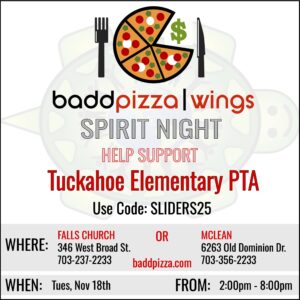 Picture of pizza on a info flyer