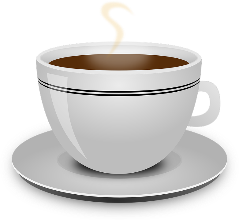 Clip art image of a warm cup of coffee.