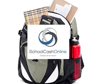 backpack with stuff filling out of it with the words "Schoolcash online"