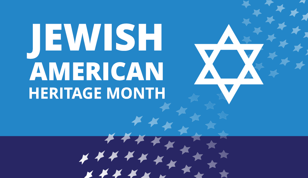 Blue background with Jewish star with words "Jewish American Heritage Month."