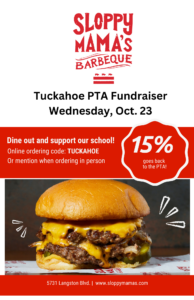 Photo of a cheeseburger and info on PTA fundraiser