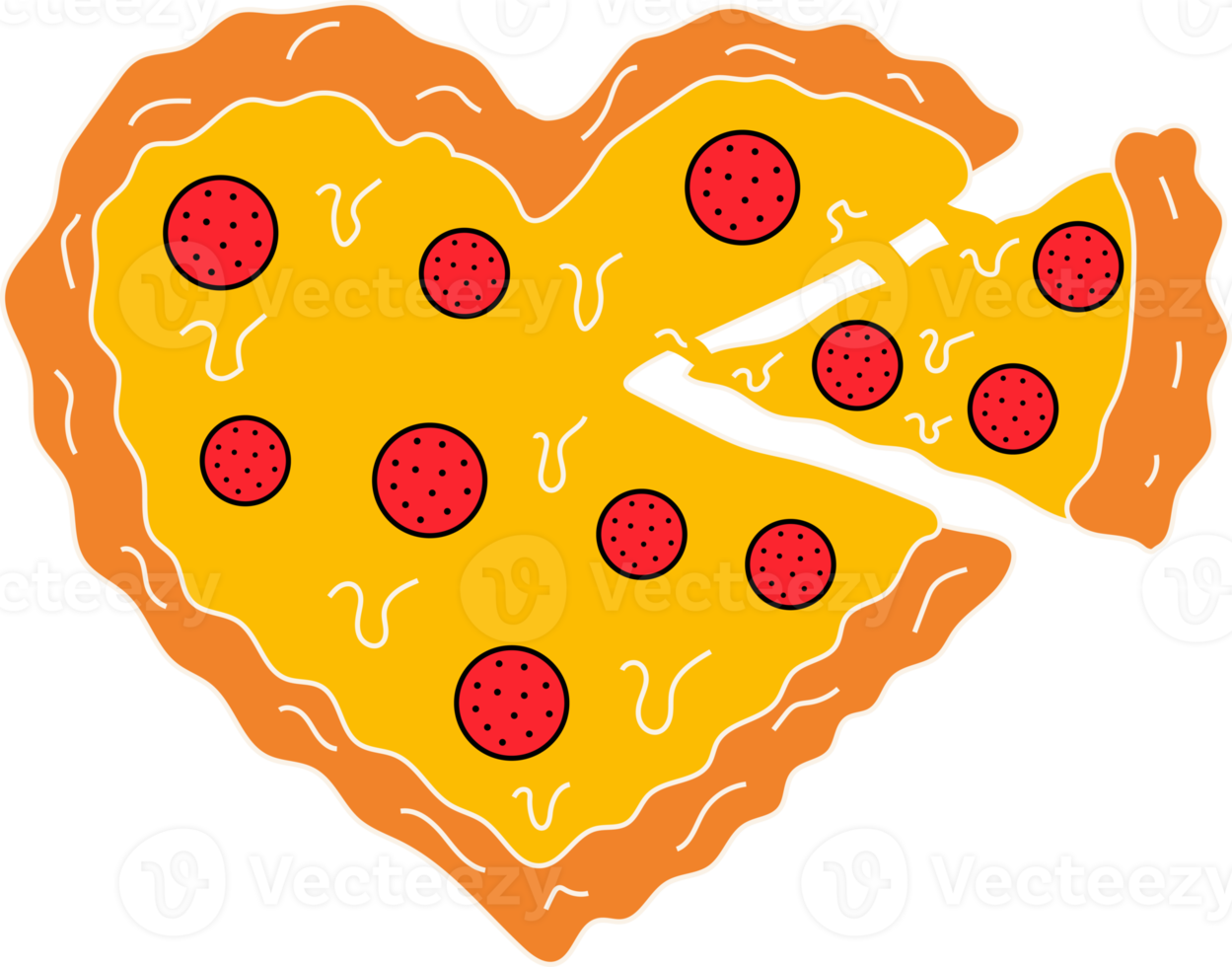 Heart-shaped pizza with piece missing
