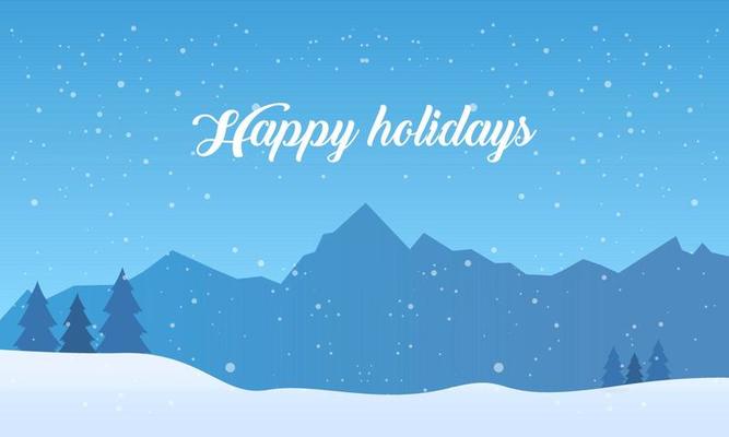Blue mountain background with happy holidays