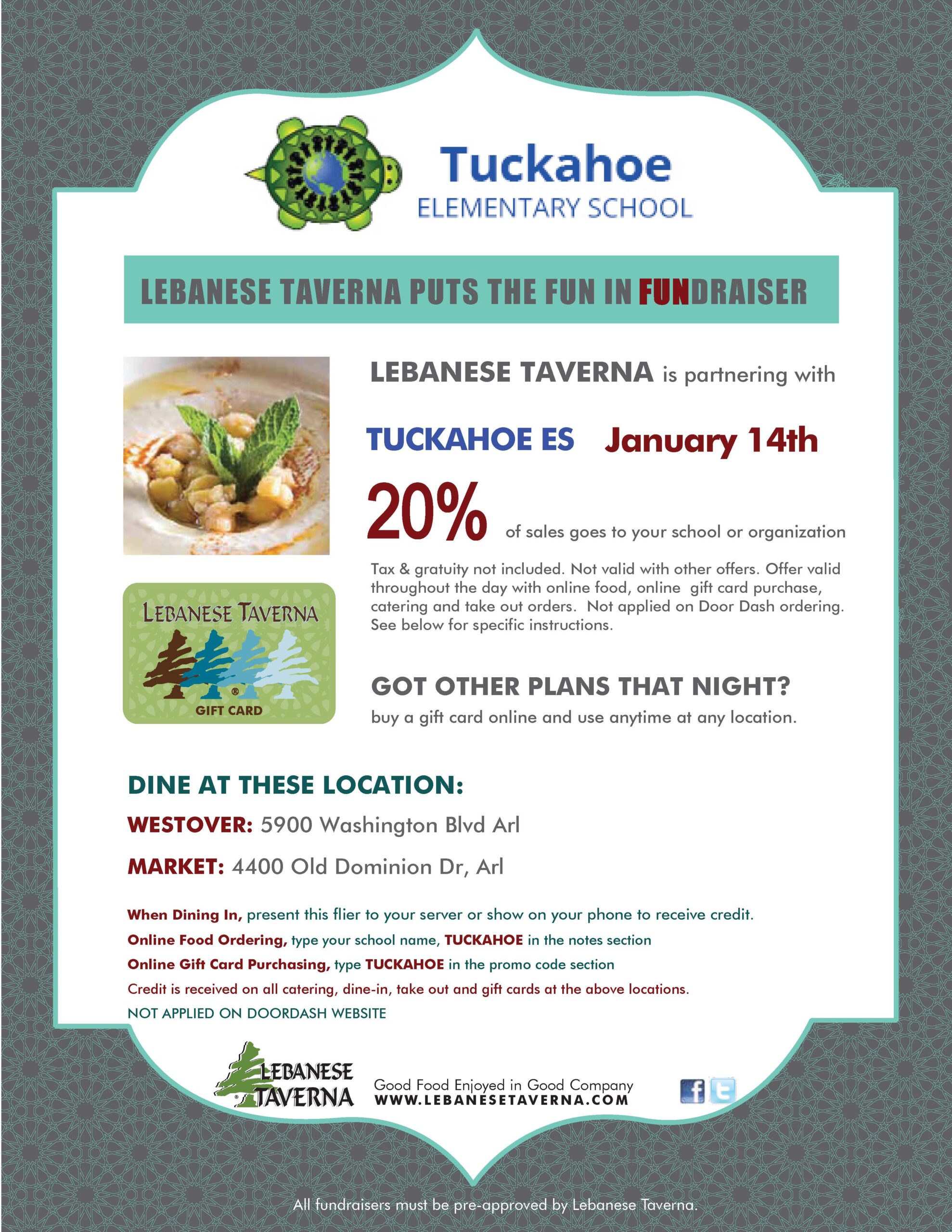 Flyer with a picture of Lebanese food